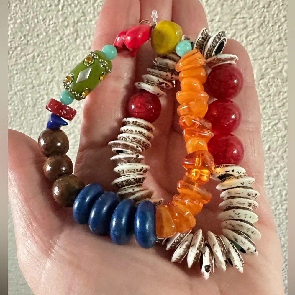 Boho Wooden beaded bracelet with glass beads accents looks like amber bracele…